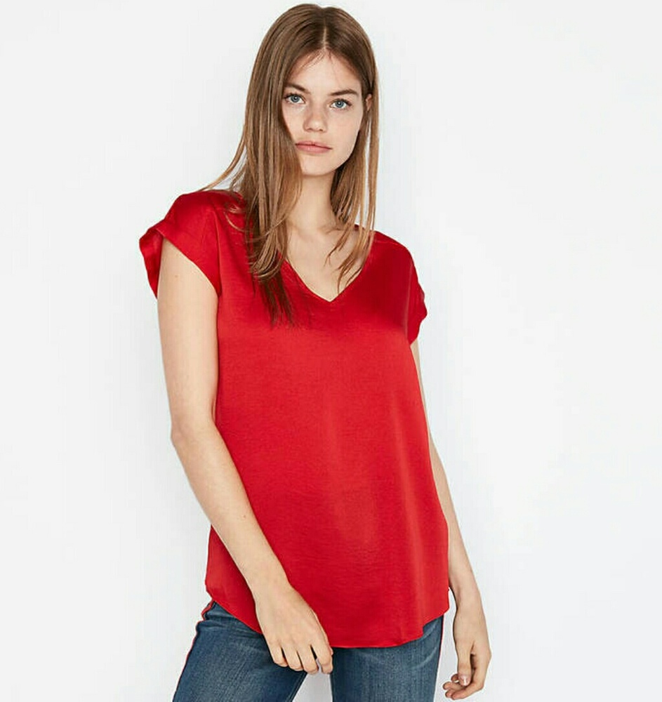 Express Satin V-Neck Gramercy Tee